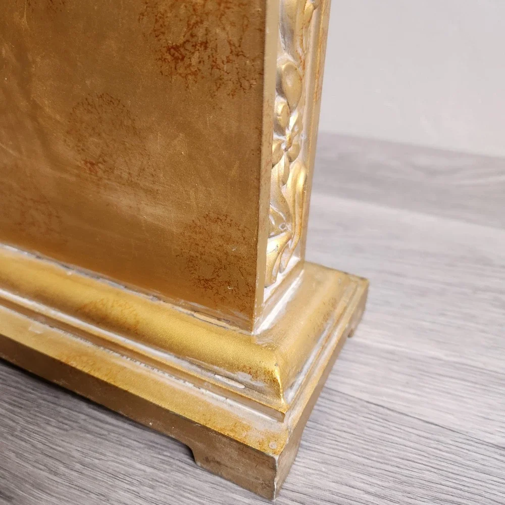 Vintage Gold Quartz Mantel Clock Roman Numerals Ornate Floral‎ Relief Desk Decor